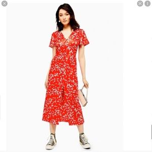 Top Shop Synthetic Polka Dot MIDI Dress Red